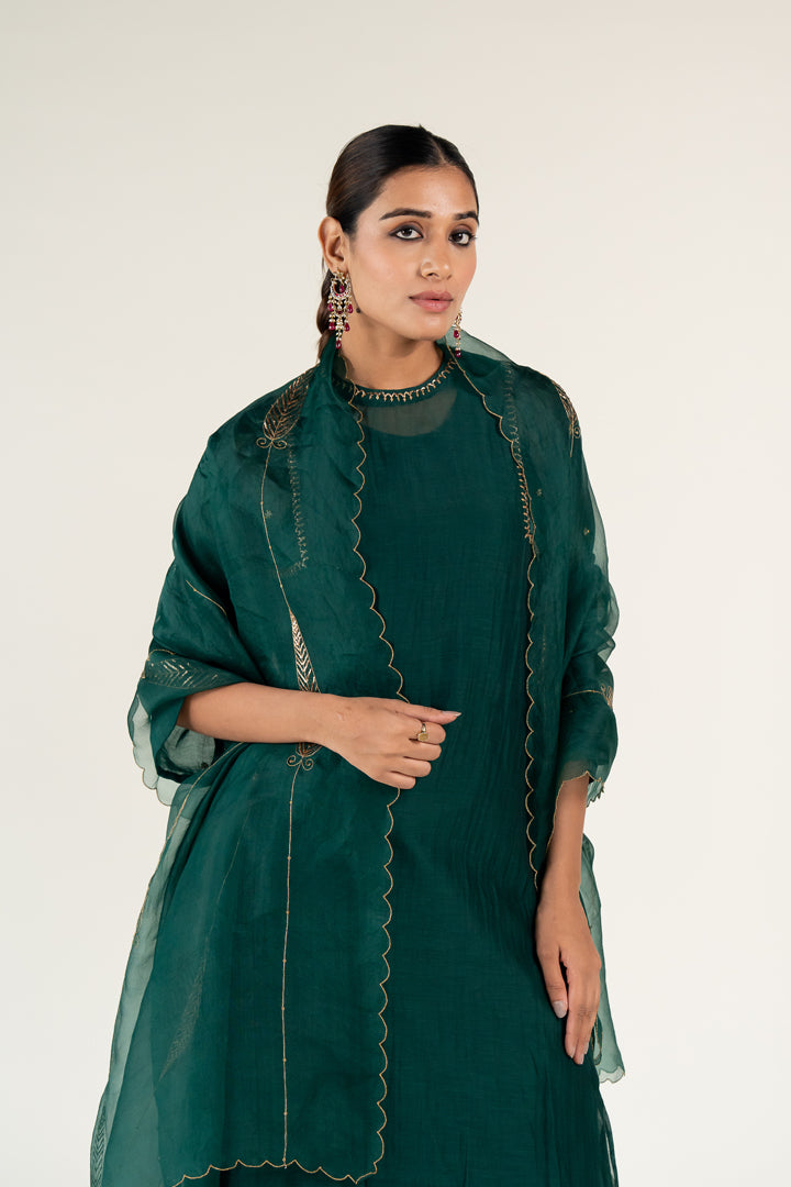 Emerald Green Caftan Kurta (set of 3)