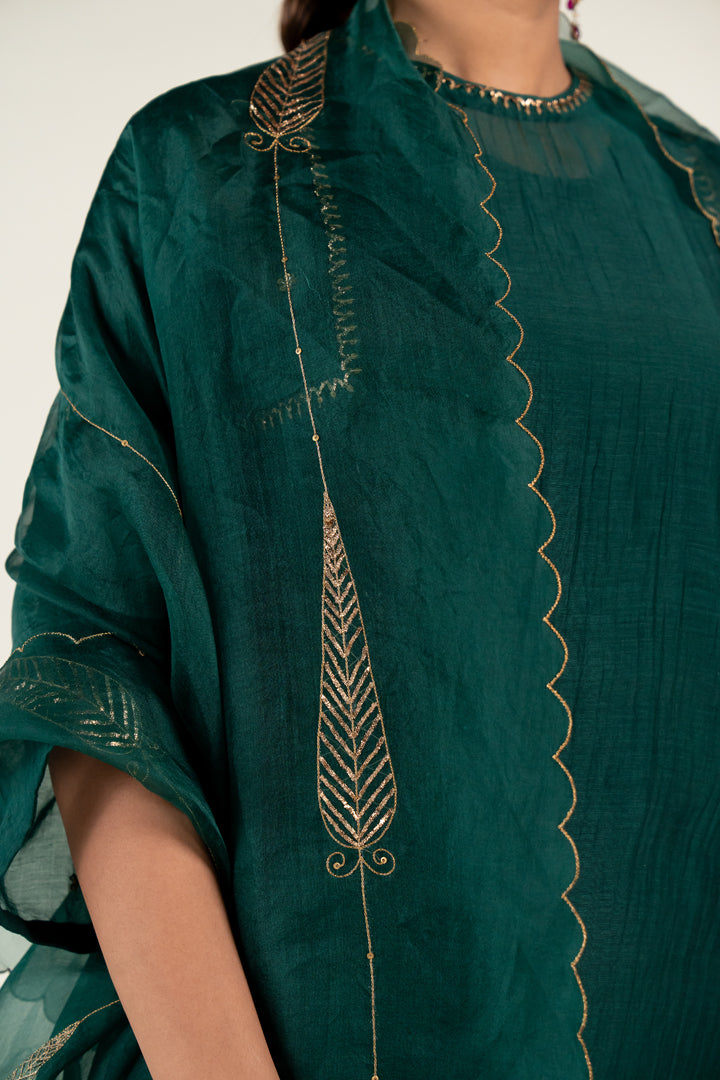 Emerald Green Caftan Kurta (set of 3)