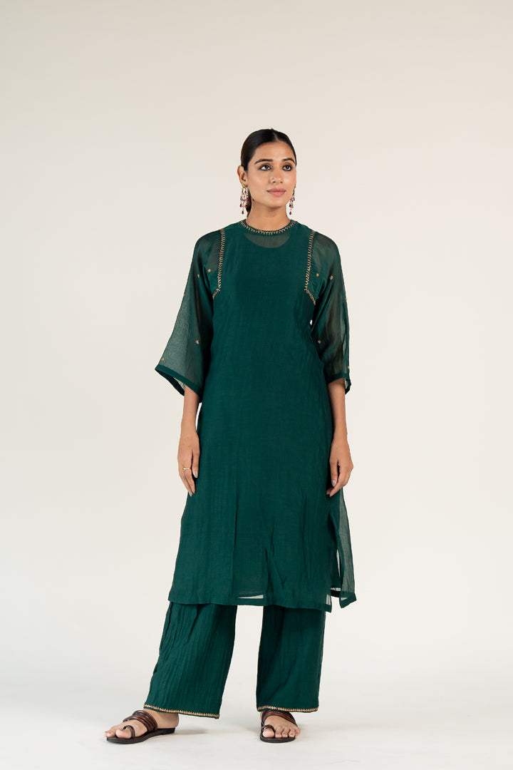 Emerald Green Caftan Kurta (set of 2)