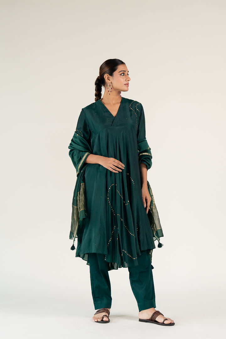 Emerald Green Maheem Kurta (Set of 3)