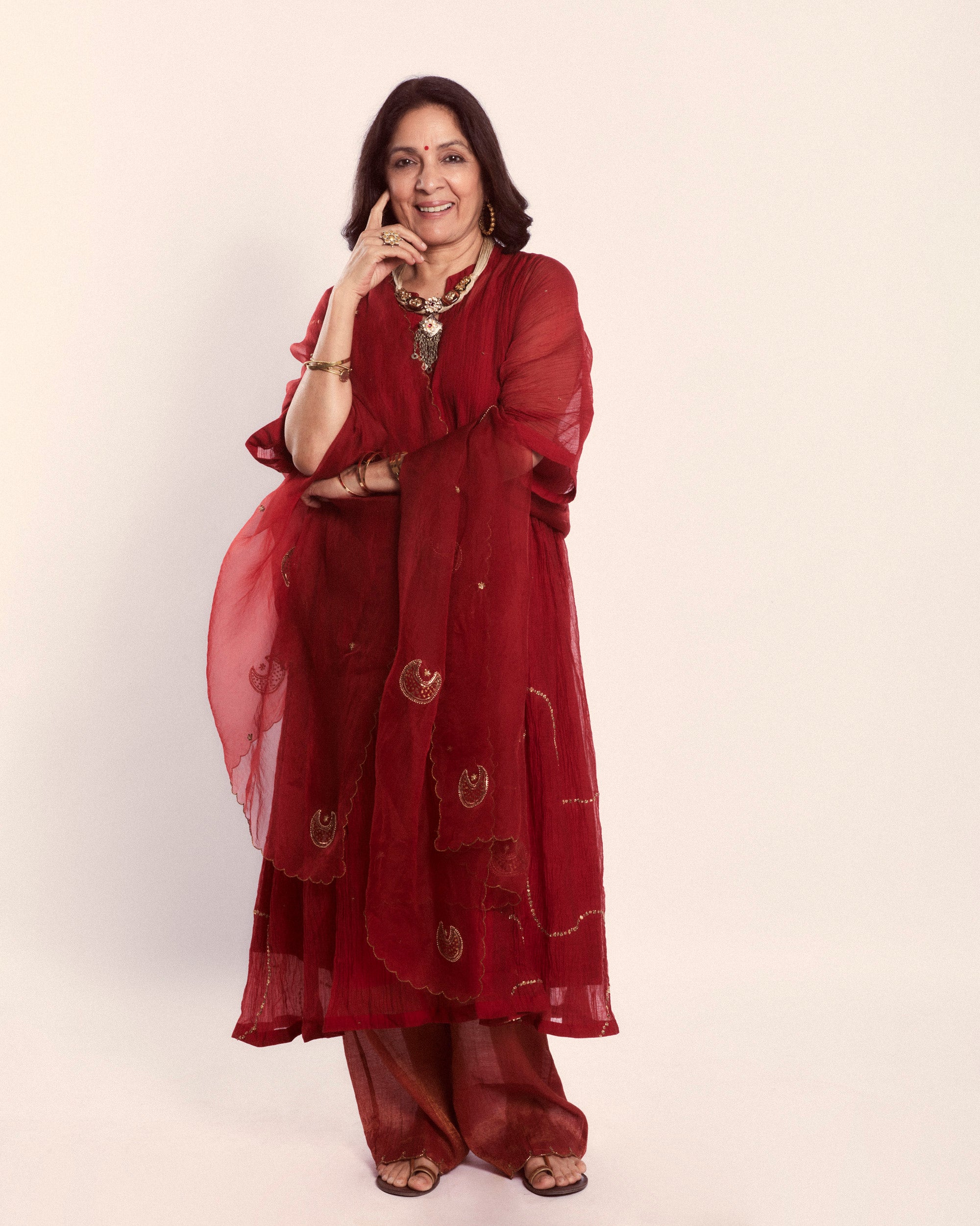 Red Shabnam Kurta And Izaar (Set of 2)