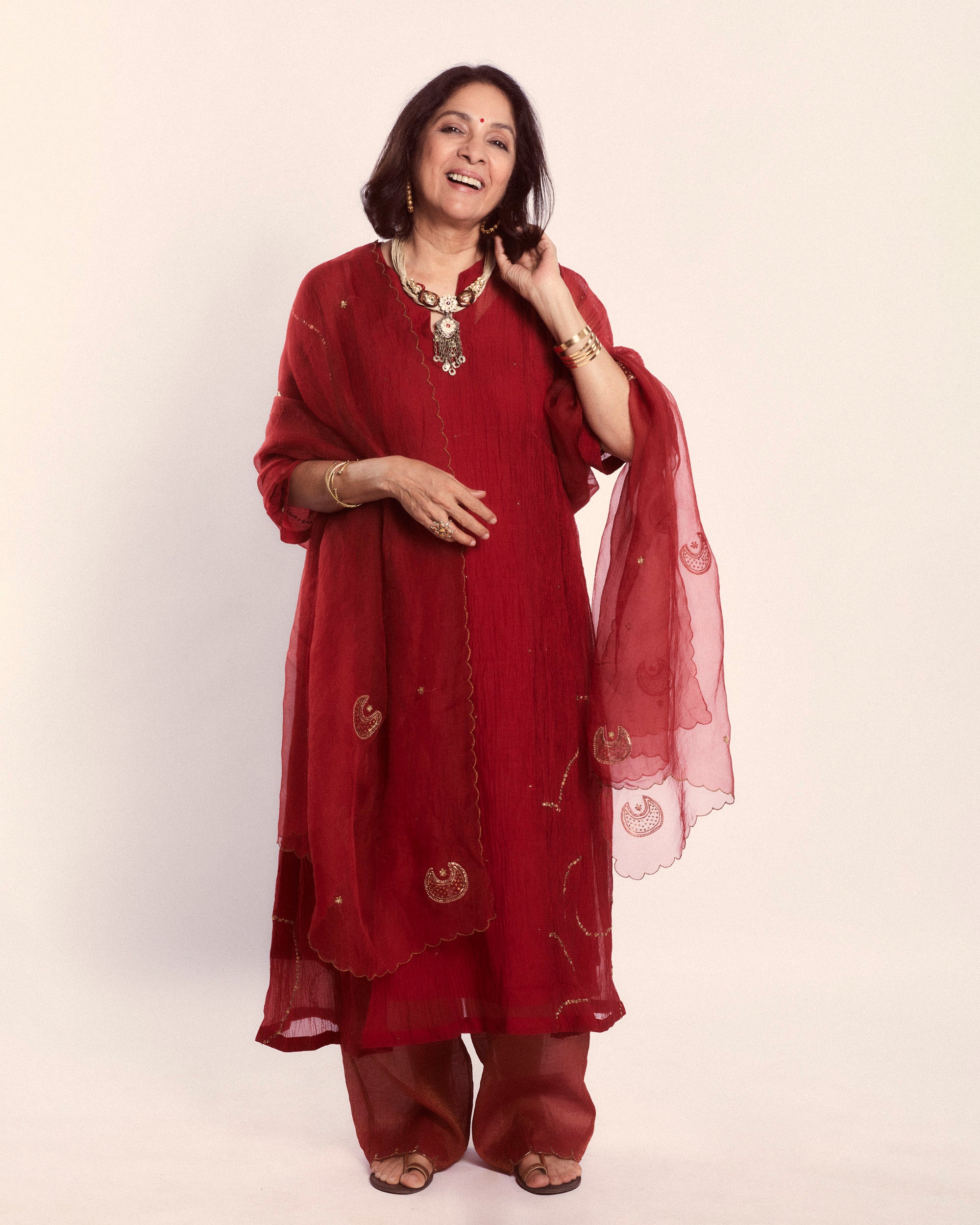 Red Shabnam Kurta And Izaar (Set of 2)