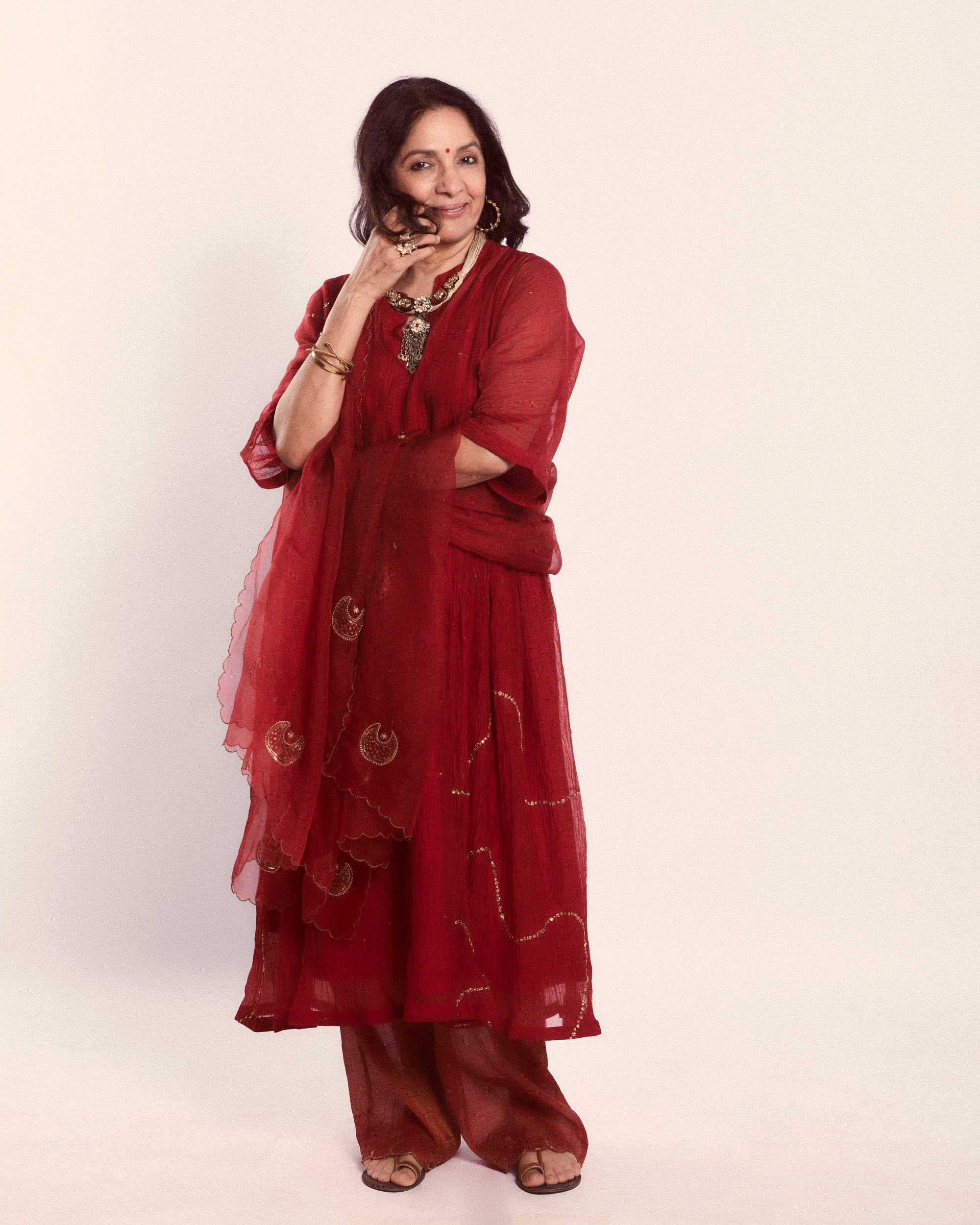 Red Shabnam Kurta And Izaar (Set of 2)