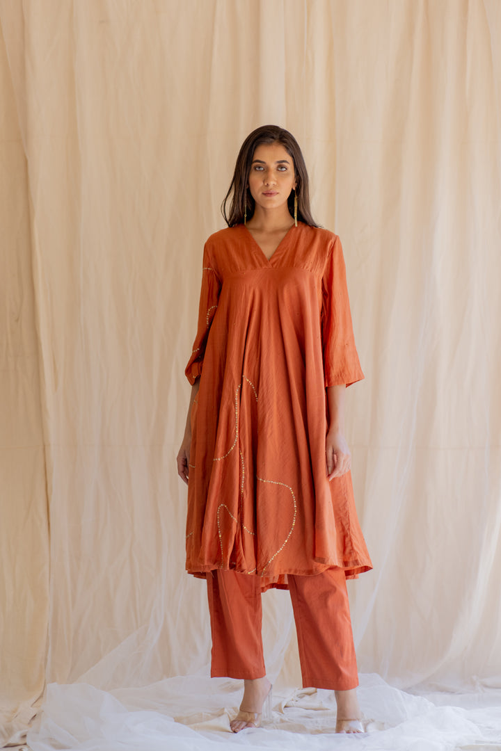 Rust Maheem Kurta (set of 2)