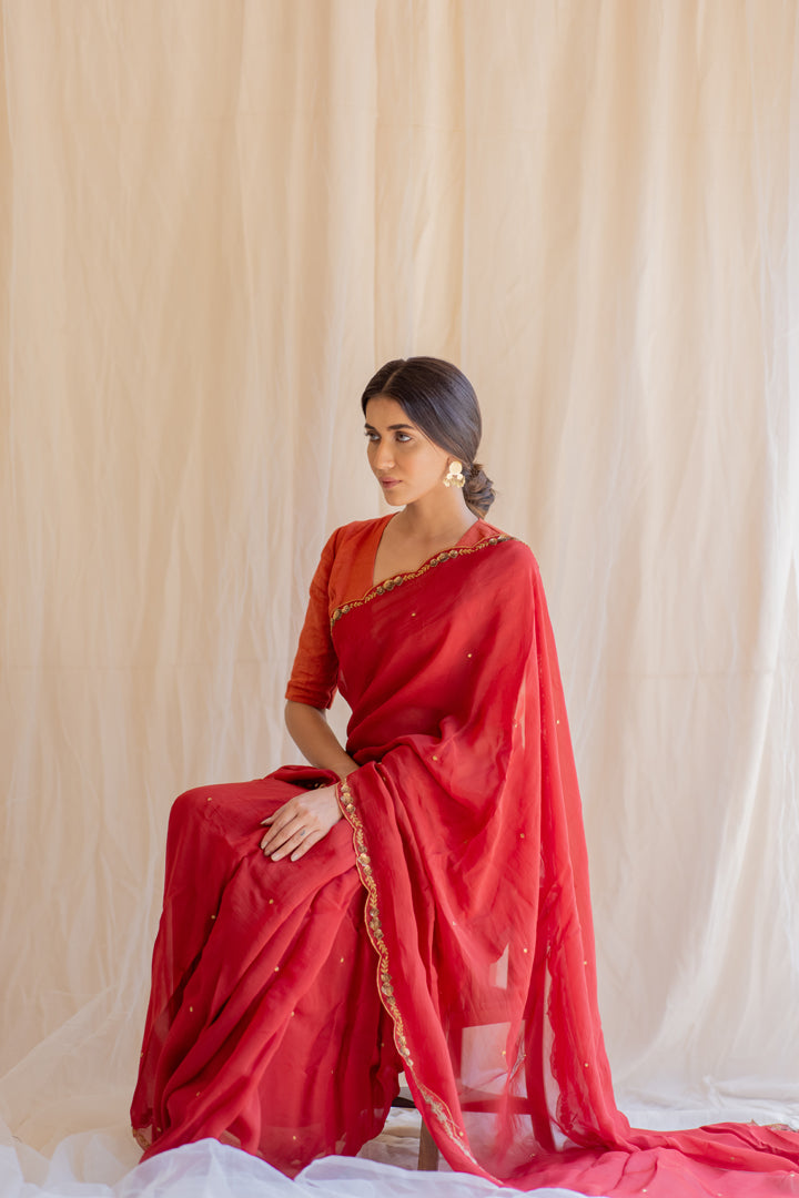 Red Noor Saree & Blouse (Set of 2)