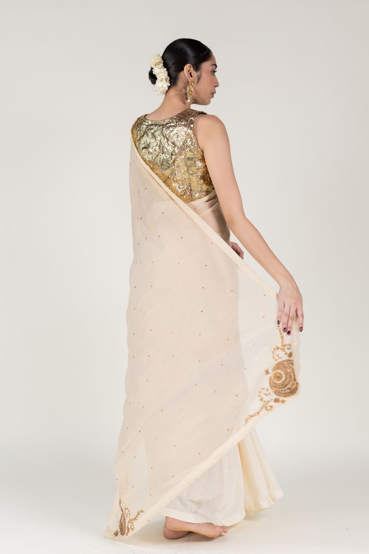 Ivory Mahoor Saree With Blouse